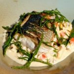 James Martin pan fried sea bass with samphire and seafood risotto recipe on James Martin’s Great British Adventure