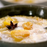 Jamie’s mango rice pudding with coconut yoghurt and runny honey recipe on Quick & Easy Food