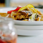Jamie Oliver aubergine penne arrabbiata veggie pasta with chillies and plum tomatoes recipe on James’s Quick and Easy Food