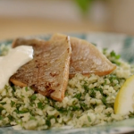 Lisa Faulkner trout with Bulgar wheat and horseradish sauce recipe on John and Lisa’s Weekend Kitchen