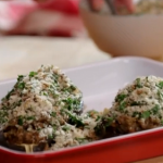 Lisa Faulkner aubergines mince parcels with breadcrumbs and cheese recipe on John and Lisa’s Weekend Kitchen