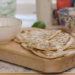 John Torode naan bread with spicy jacket potato filling and a mint, chilli and coriander sauce recipe on John and Lisa’s Weekend Kitchen