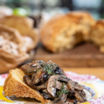 Lisa Faulkner soda bread with mushrooms, creme fraiche and tarragon recipe on John and Lisa’s Weekend Kitchen