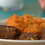 Fearne Cotton Vegan Black Bean Sausages with Mixed Root Mash recipe on Sunday Brunch