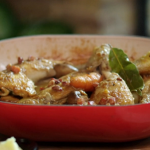Lisa Faulkner Coq Au Blanc with Chicken Thighs and White Wine recipe on John and Lisa’s Weekend Kitchen
