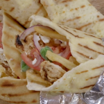Nadia Sawalha chicken gyros with Greek bread recipe on Nadia’s Family Feasts