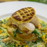 Galton Blackiston scallops with Mussel Sauce and Spinach Soubise recipe on James Martin’s Saturday Kitchen