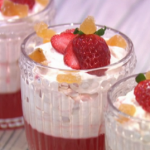 Simon Rimmer rhubarb fool with strawberry jelly recipe on Sunday Brunch