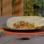 Ian and Henry’s big burrito cake with a Mexican rice filling recipe on Living On The Veg