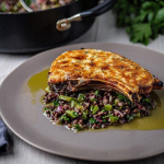 Simon Rimmer Pork Chops with Goat’s Cheese and a Warm Lentil Salad recipe on Sunday Brunch