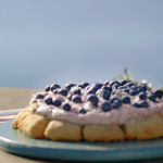 Nadiya Hussain blueberry and lavender scone pizza with clotted cream and blueberry jam recipe on Nadiya Bakes