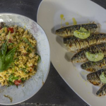 Paul Ainsworth grilled mackerel with pesto mayonnaise and a crab and couscous salad recipe on James Martin’s Saturday Morning