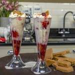 James Martin knickerbocker glory with homemade fudge, warm plums compote and marshmallows recipe on James Martin’s Saturday Morning