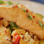 Mary Berry Thai salmon with roasted vegetables recipe on Mary Berry’s Simple Comforts