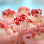 Nadiya Hussain strawberry shortcake cupcakes with melted strawberry ice cream recipe on Nadiya Bakes