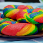 Paul Hollywood rainbow coloured bagels recipe on The Great British Bake Off