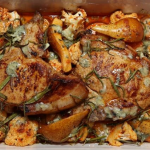JB Gill pork tray roast with pears, sweet potato and Stilton recipe on Steph’s Packed Lunch