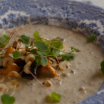 Amanda Owen wild mushroom soup with cream, Madeira, toasted hazelnuts and wood sorrel recipe on This Morning