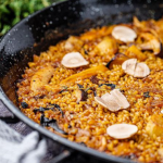 Omar Allibhoy autumnal paella with wild mushrooms Jerusalem artichokes and chestnuts recipe on Sunday Brunch