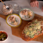 John Torode and Lisa Faulkner pork rillette with a garlic and cheese bread recipe on John and Lisa’s Weekend Kitchen