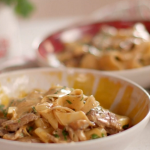 John Torode beef and mushroom stroganoff with pappardelle pasta recipe on John and Lisa’s Weekend Kitchen