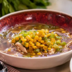 Lisa Faulkner roasted chicken noodle soup recipe on John and Lisa’s Weekend Kitchen
