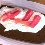 James Martin rhubarb desserts including a ginger and forced rhubarb cake with black treacle recipe on This Morning