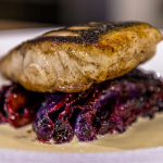 Nigel Haworth roast red cabbage with sea bass and mustard sauce recipe on James Martin’s Saturday Morning