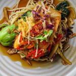 Simon Rimmer caramel salmon with egg noodles and crispy onions recipe on Sunday Brunch