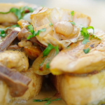 Nisha Katona Marsala chicken with porcini mushrooms and garlic bread recipe on A Taste of Italy