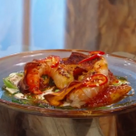 Matt Tebbutt cured prawns in coriander butter and chargrilled pineapple with a hot, sour and chilli dressing on Saturday kitchen