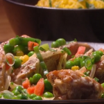 Freddy Forster creamy chicken with spring vegetable and turmeric rice recipe on Steph’s Packed Lunch