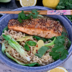 Clodagh McKenna salmon ramen in ten minutes with noodles, miso and pak choi recipe