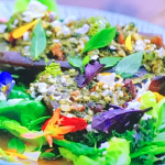 Jamie Oliver warm aubergine salad with homemade pesto and flatbread recipe on Jamie: Keep Cooking Family Favourites