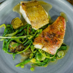 James Martin red snapper with gurnard, summer vegetables and wild garlic recipe on James Martin’s Saturday Morning