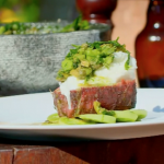 James Martin BBQ steak with Mozzarella and green tomato salsa recipe on James martin’s Saturday Morning