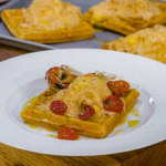 James Martin cromer crab waffles with roasted tomatoes recipe on James Martin’s Saturday Morning
