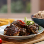 John Torode jerk chicken served with rice and peas recipe on John and Lisa’s Weekend Kitchen