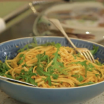 Kate Humble crab and chilli linguine with lemon, hawthorn and rocket recipe on Escape To The Farm