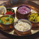 Romy Gill vegetable thali with jeera rice and cabbage sabzi recipe on Steph’s Packed Lunch