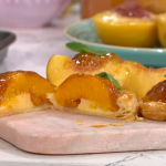 Phil Vickery ‘easy peachy’ peach and custard pastries with peach salsa and pork chops recipes on This Morning
