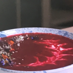 Clodagh Mckenna Beetroot soup with yoghurt and edible flowers recipe on This Morning