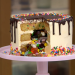 Juliet Sear ultimate Birthday cake with pinata filling and chocolate drip recipe on This Morning