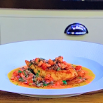 Michael Caines Pan Fried Brill with Capers and Brown Shrimp in a Rosemary Brown Butter and Tomato Coulis recipe on James Martin’s Saturday Morning