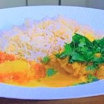 Asma Khan fish curry with coconut milk, smoked mashed tomatoes and rice recipe on James Martin’s Saturday Morning