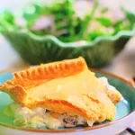 John Torode and Lisa Faulkner chicken pie with (chicken poached in milk) and sour cream pastry recipe on John and Lisa’s Weekend Kitchen