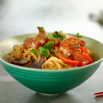 Nadiya Hussain sweet and sour prawns with ketchup, pineapple and noodles recipe on Nadiya’s Fast Flavours