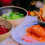John Torode and Lisa Faulkner cured salmon with pickled shallot, beetroot and cucumber salad on John and Lisa’s Weekend Kitchen