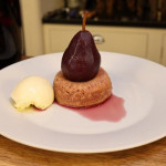 James Martin mulled wine poached pears with clotted cream recipe on James Martin’s Saturday Morning