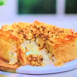 John Torode and Lisa Faulkner cheese, leek and cauliflower pie recipe on John and Lisa’s Weekend Kitchen